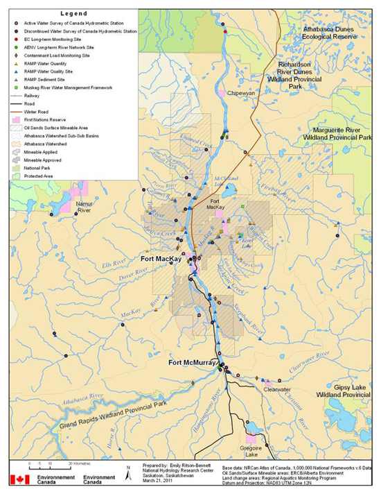Figure 5. Summary of existing water and Hydromet monitoring programs/sampling sites in the oil sands region