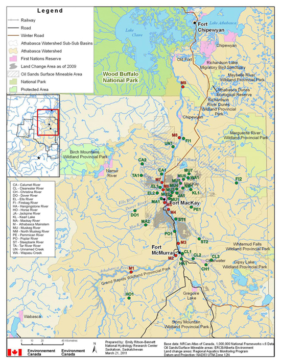 Figure 7. Proposed monitoring sites on the Athabasca River mainstem and major tributaries