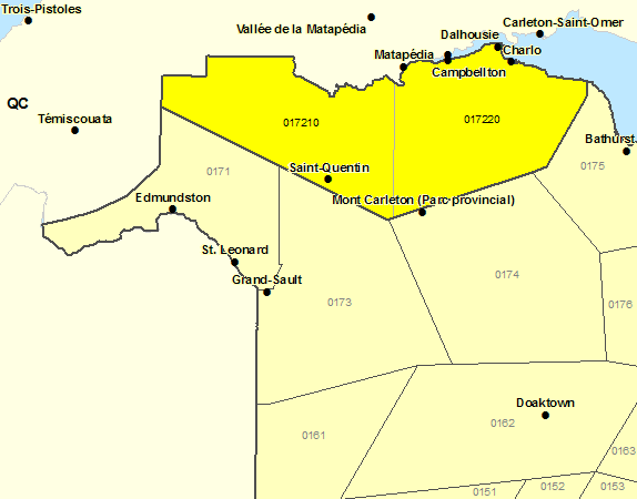 Sous-régions de prévisions - Campbellton et comté de Restigouche