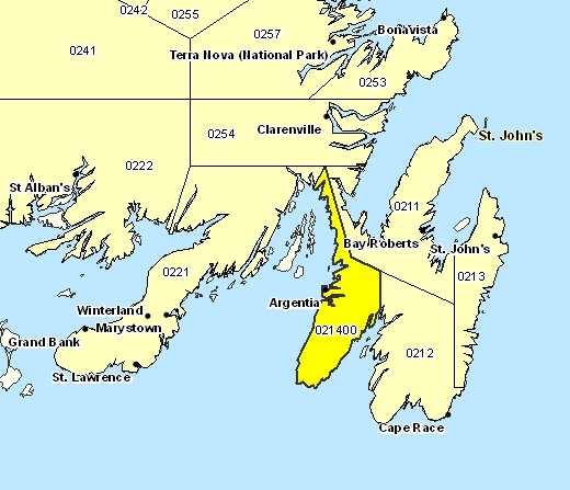Forecast Sub-regions of Avalon Peninsula Southwest