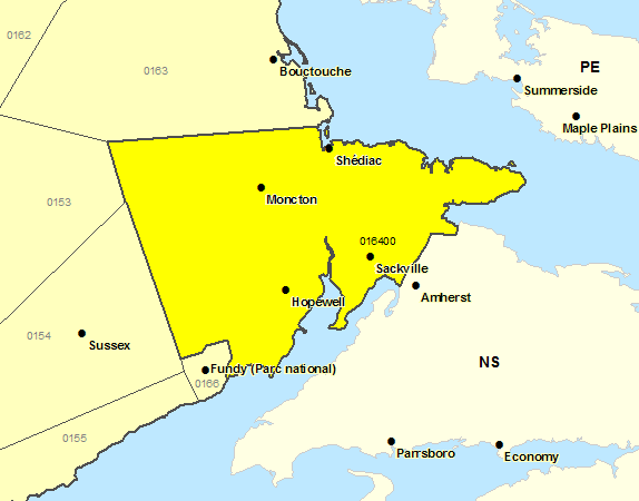 Sous-région de prévisions - Moncton et sud-est du Nouveau-Brunswick