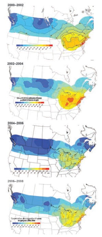 Les concentrations d’ozone le long de la frontière États-Unis Canada, 2000-2008