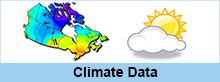 Map of Canada showing different temperature regions. Sun behind a cloud.