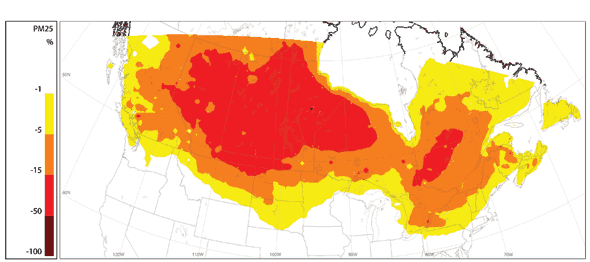 Figure G.3 Variation pr&eacute;vue dans les niveaux de PM2,5 en 2015