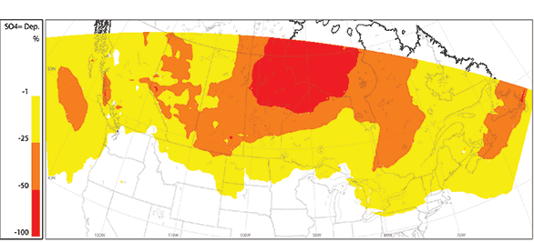 Figure G.4 Variation pr&eacute;vue dans les d&eacute;p&ocirc;ts humides de sulfate (SO4 2-) en 2015