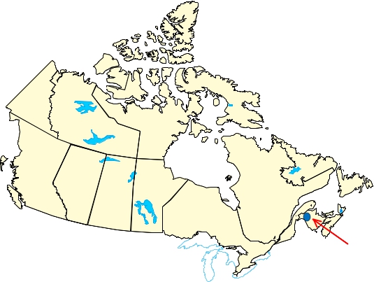 A map of Canada with the affected regions highlighted