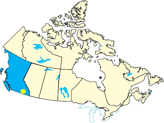 Carte du Canada , où la région de province Colombie-Britannique et Johnson's Landing mise en évidence.