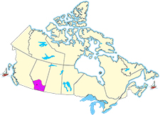 Figure 1a.Carte du Canada mettant en évidence le sud de l'Alberta. Cliquer pour grande carte.