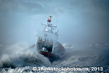 Ship navigating through turbulent waters