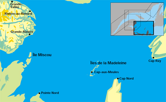 Carte du fleuve Saint-Laurent près des Îles de la Madeleine.
