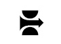 A tapering arrow between two opposite semi circles