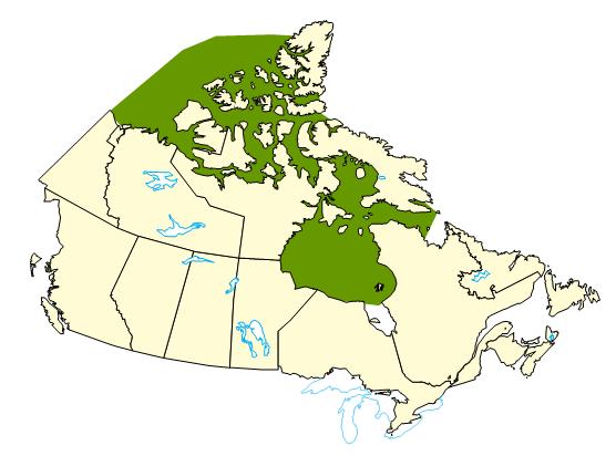 Map of Canada highlighting the Arctic Ocean sea ice retreat