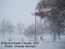 March 2012 Winter storm image at the National Hyrdrology Research Centre in Saskatoon, Saskatchewan.