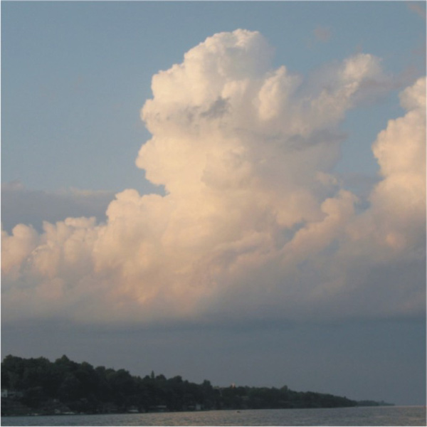 A towering cumulus cloud with a well-defined top