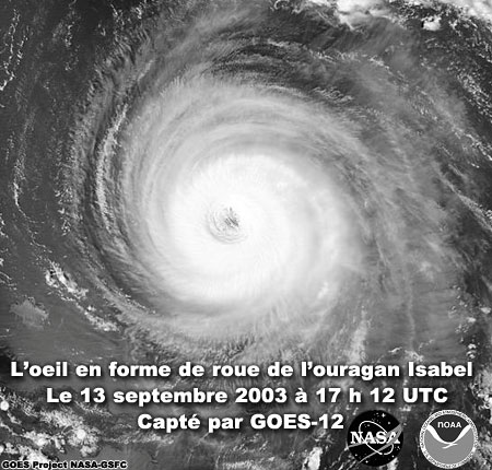 Image satellite de l’oeil en forme de roue de l’ouragan Isabel. Photo : NOAA