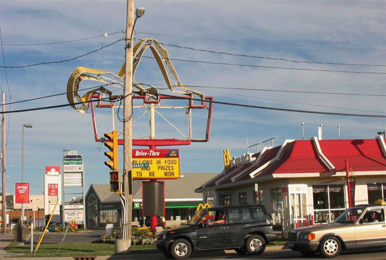 McDonald's sign in Dartmouth twisted by the wind gusts. Photo: Chris Fogarty