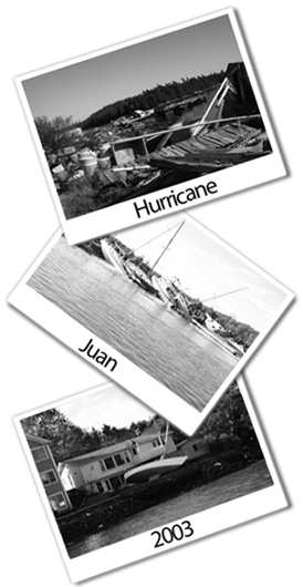 Photo collage of Hurricane Juan storm damage to Halifax area coastal areas